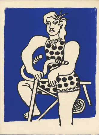 石版画 Leger - CYCLISTE SUR FOND BLEU (LE CIRQUE 1950)