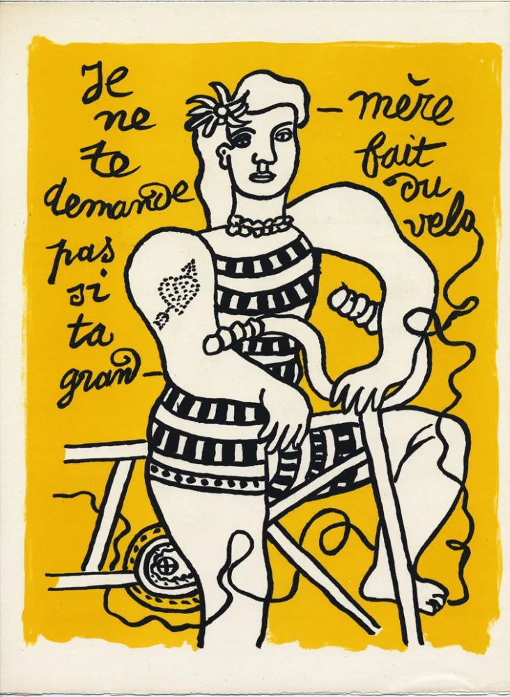 石版画 Leger - CYCLISTE SUR FOND JAUNE (LE CIRQUE 1950)