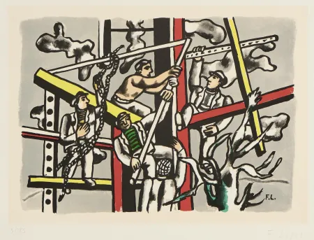 石版画 Leger - Fernad Legér (1881–1955) – Les constructeurs – Color lithograph on paper – 1950