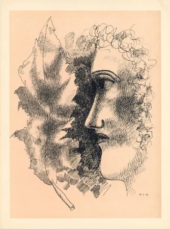石版画 Leger - Head and Leaf