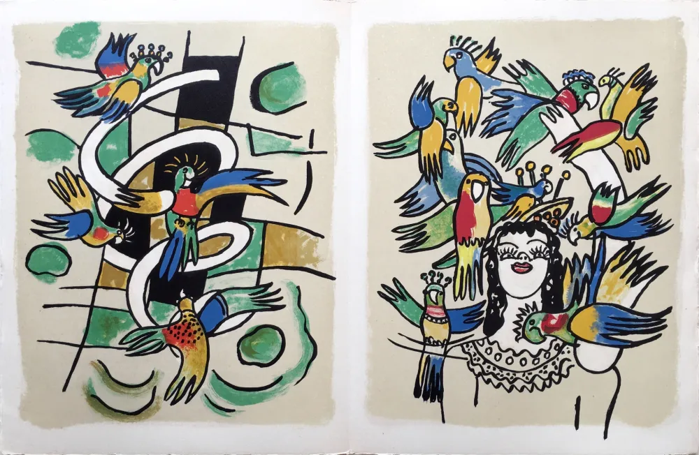 石版画 Leger - LA REINE DES PERROQUETS (CIRQUE. 1950)