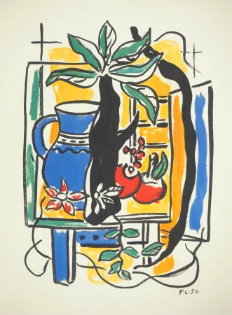 石版画 Leger - Nature morte au pichet bleu