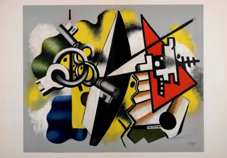 石版画 Leger - Nature morte aux clefs, 1955