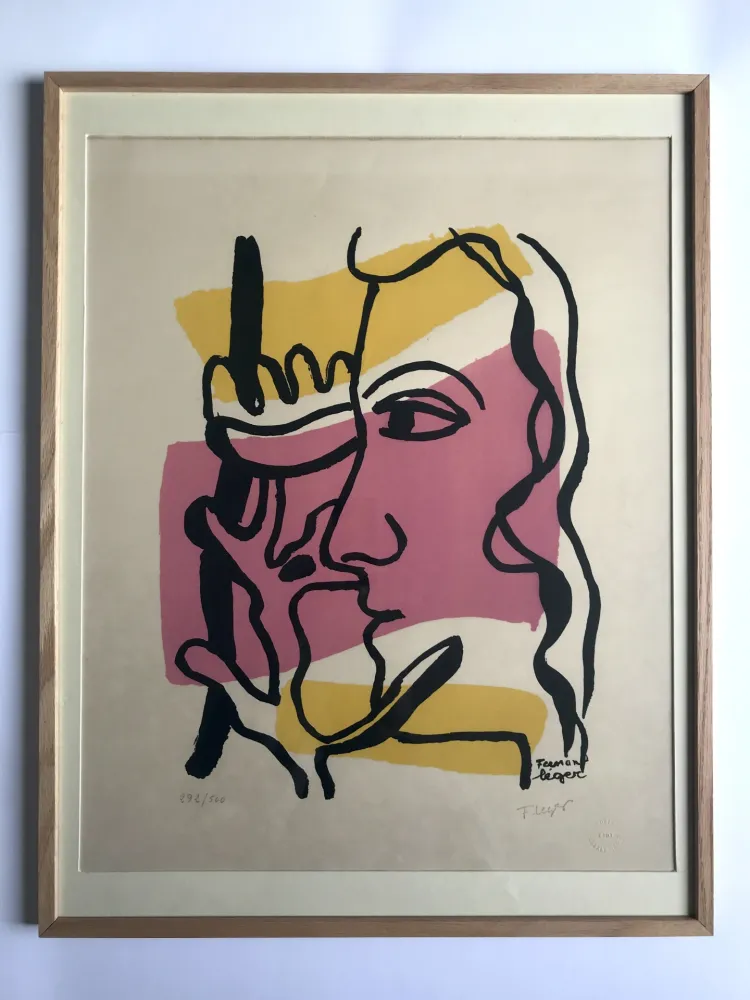 石版画 Leger - Profil à la fleur