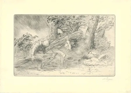 干刻版画 Legros - Les fagottiers