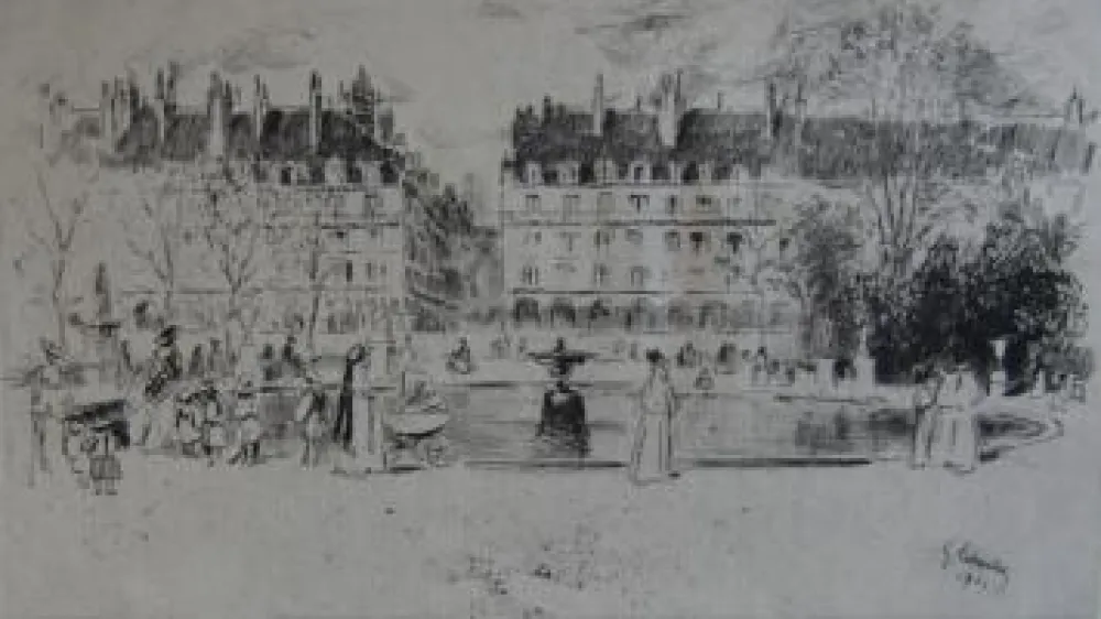 版画 Leheutre - Le petit bassin des Tuileries