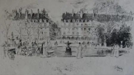 版画 Leheutre - Le petit bassin des Tuileries