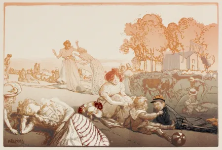 木刻 Lepere - Sonntag vor den Thoren von Paris  (Bucolique moderne)