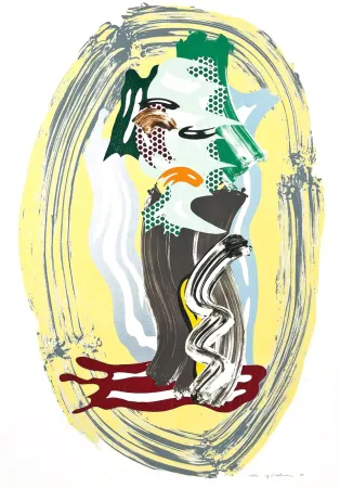 石版画 Lichtenstein - Green Face, from Brushstroke Figures Series