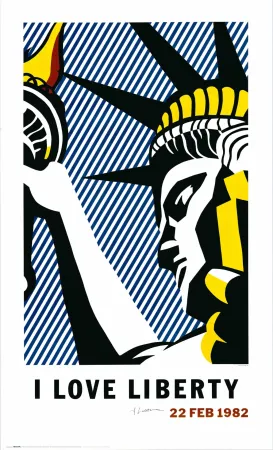 石版画 Lichtenstein - 'I Love Liberty' Hand-Signed 1982 Offset-lithograph