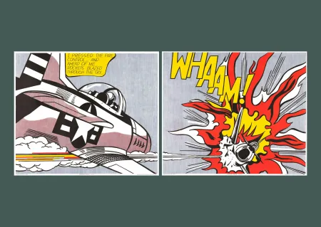 石版画 Lichtenstein - 'WHAAM!' 1986 Offset-lithograph Diptych Set