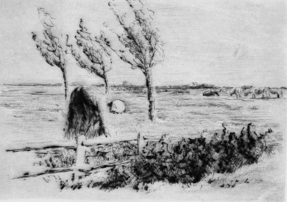 干刻版画 Liebermann - Landschaft mit Zaun