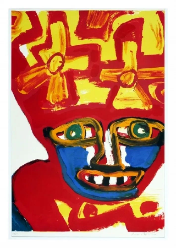 石版画 Lindstrom - Chapeau rouge et jaune