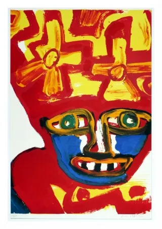 石版画 Lindstrom - Chapeau rouge et jaune