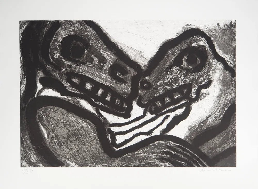 版画 Lindstrom - Couple de créatures primitives