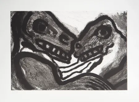 版画 Lindstrom - Couple de créatures primitives