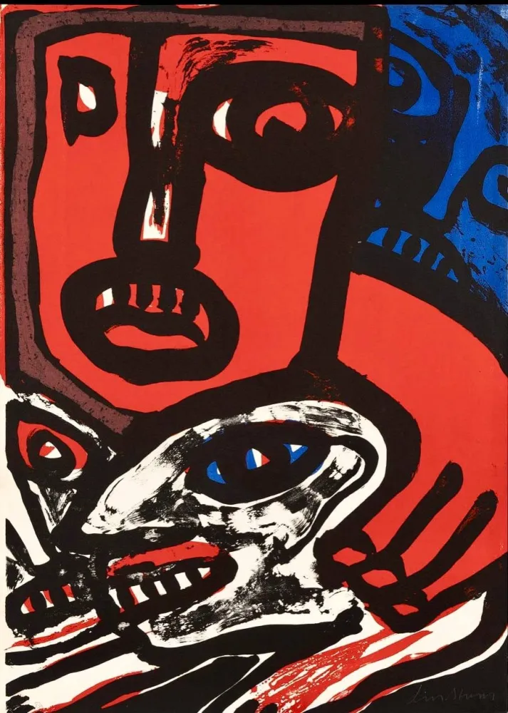 石版画 Lindstrom - Personnage Rouge