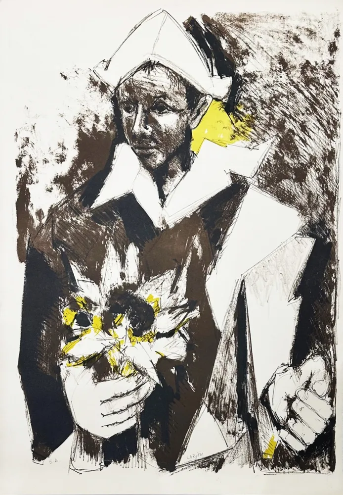 石版画 Lorjou - Arlequin au tournesol