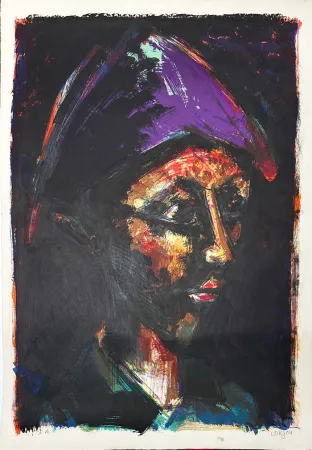 石版画 Lorjou - Arlequin mauve