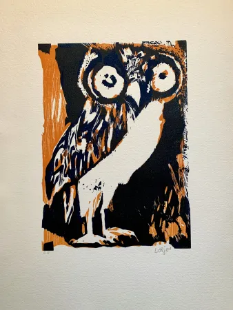 木刻 Lorjou - Les animaux  : Chouette orange