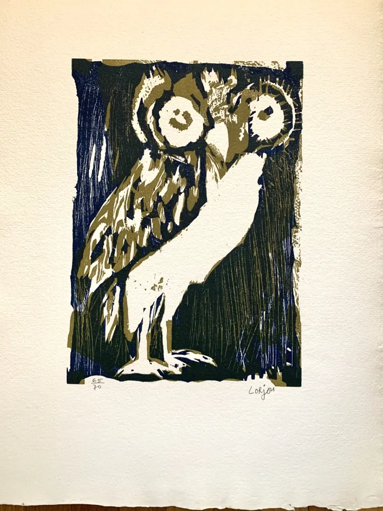 木刻 Lorjou -  Les animaux : Chouette verte 