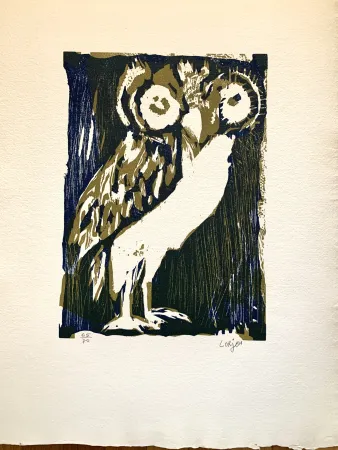 木刻 Lorjou -  Les animaux : Chouette verte 