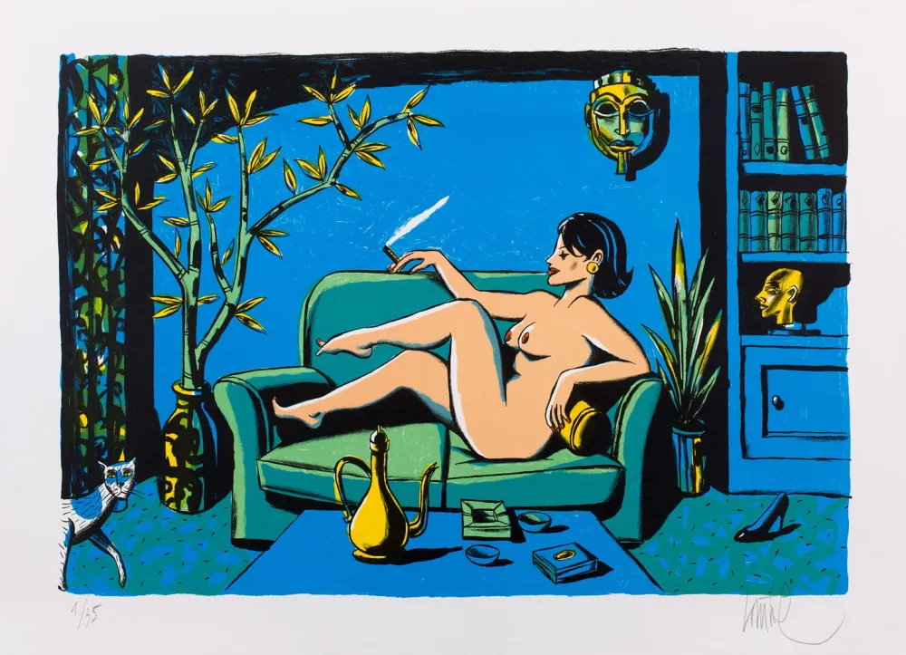 石版画 Loustal - Nu au Masque