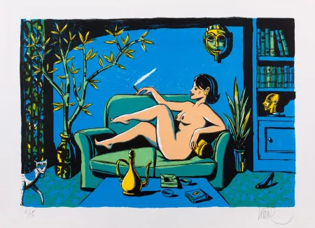 石版画 Loustal - Nu au Masque