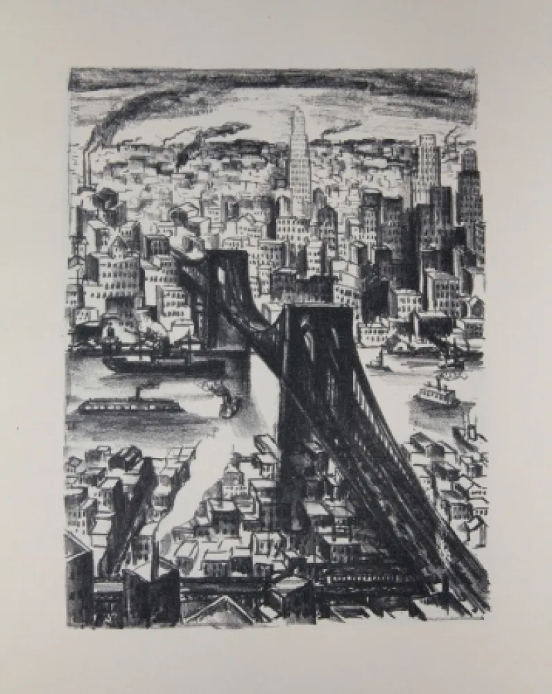 石版画 Lubbers - NEW-YORK - BROOKLYN BRIDGE / LE PONT DE BROOKLYN