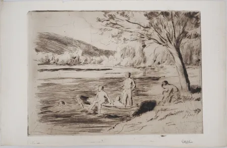 干刻版画 Luce - Maximilien LUCE - Baigneurs à la rivière, Bessy Vers 1890 - Gravure originale signée