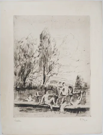 干刻版画 Luce - Maximilien LUCE - Baigneurs Vers 1890 - Gravure originale signée