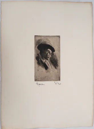 干刻版画 Luce - Maximilien LUCE - Etude d'un homme au chapeau, de profil droit Vers 1895 - Gravure originale signée