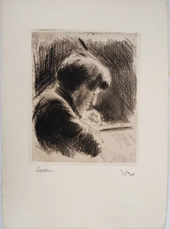 干刻版画 Luce - Maximilien LUCE-  Femme aux cheveux courts, profil droit Vers 1890 - Gravure originale signée