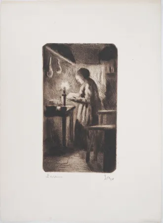 干刻版画 Luce - Maximilien LUCE - La cuisine (rue Cortot) Vers 1895 - Gravure originale signée