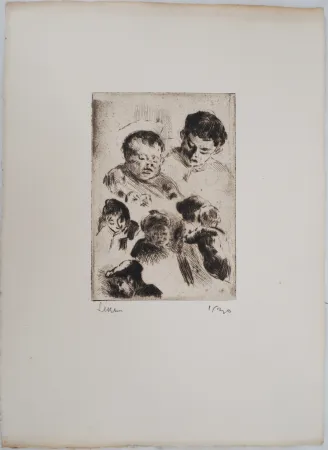 干刻版画 Luce - Maximilien LUCE - La famille réunie ( étude) Vers 1890 - Gravure originale signée