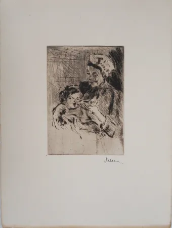 干刻版画 Luce - Maximilien LUCE - La Nourrice et le nouveau-né Vers 1890 - Gravure originale signée