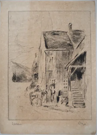 干刻版画 Luce - Maximilien LUCE - Maison de campagne Vers 1900 - Gravure originale- signée