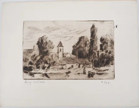 干刻版画 Luce - Maximilien LUCE - Paysage champêtre ( village de Bessy-sur-Cure)  - Gravure originale signée