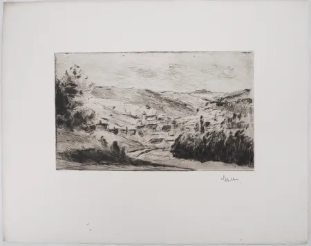 干刻版画 Luce - Maximilien LUCE - Paysage d'un village de Yonne Vers 1900 - Gravure originale signée