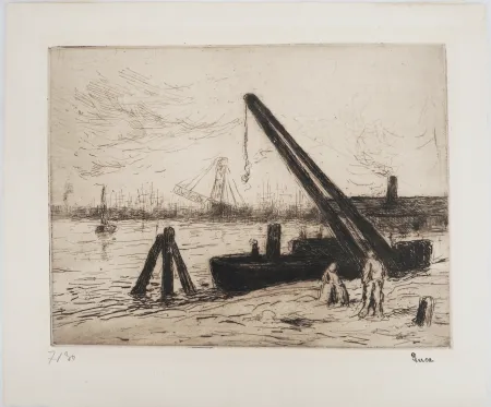 干刻版画 Luce - Maximilien LUCE - Rotterdam : La grue Vers 1890 - Gravure originale signée