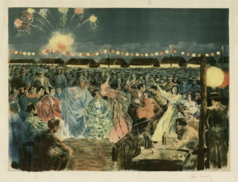 石版画 Lunois - Fête de nuit sur les bords du Guadalquivir
