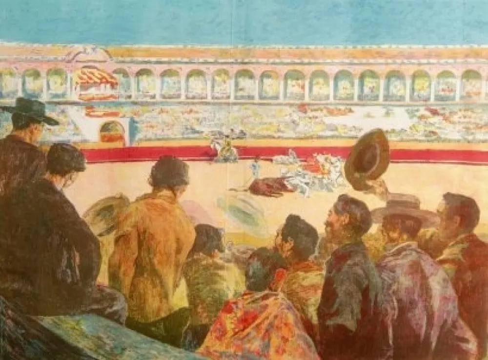 石版画 Lunois - La Corrida:  L'enlèvement du taureau (Taking Away the Bull)