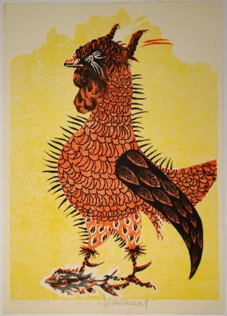 石版画 Lurcat - Le Coq rouge