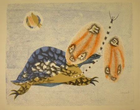 石版画 Lurcat - (Schildkröte und Libelle)