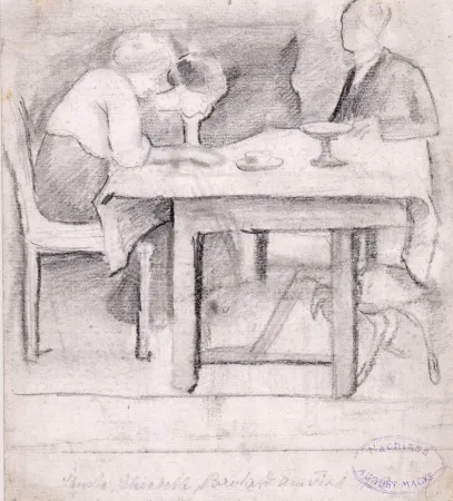 无技术 Macke - Christa, Elisabeth, Bernhard am Tisch. Verso: Geburtstagstisch für Sofie Gerhardt.