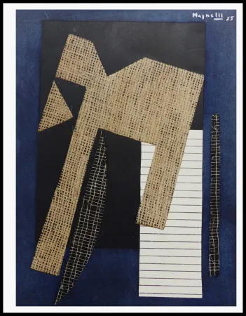 镂版印刷 Magnelli - PAPIER COLLE SUR FOND BLEU