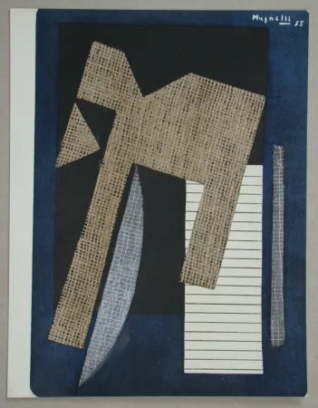 镂版印刷 Magnelli - Papier collé sur fond bleu, 1955