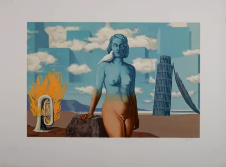 石版画 Magritte - Un Bombardon Libère son Bouquet de Flammes, 1968