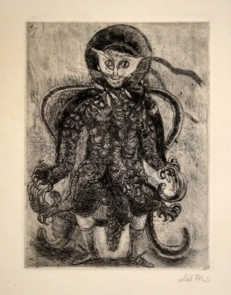 蚀刻版画 Maillet - (Katzenwesen auf Sessel)