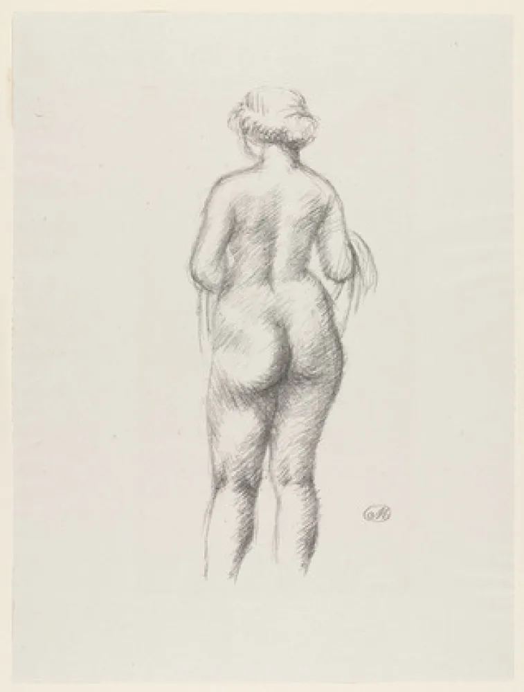 石版画 Maillol - Femme nue de dos tenant une echarpe 
